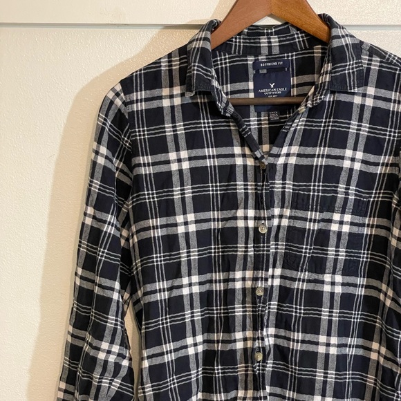 American Eagle S Black White Plaid Check Boyfriend Fit Button Down Shirt - Picture 3 of 9